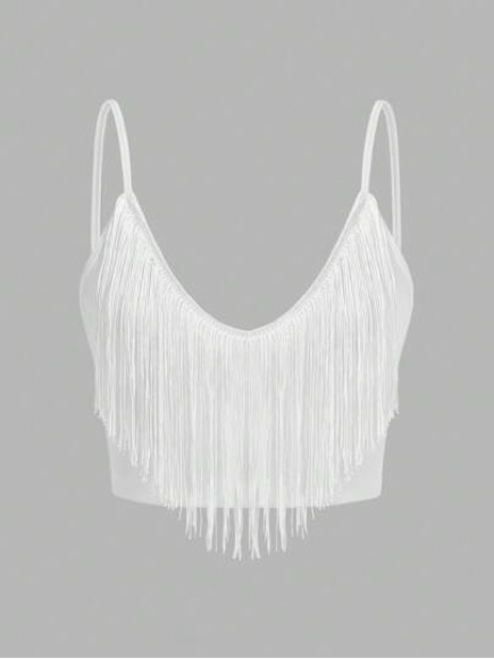 SHEIN White Fringe V-Neck Spaghetti Strap Camisole